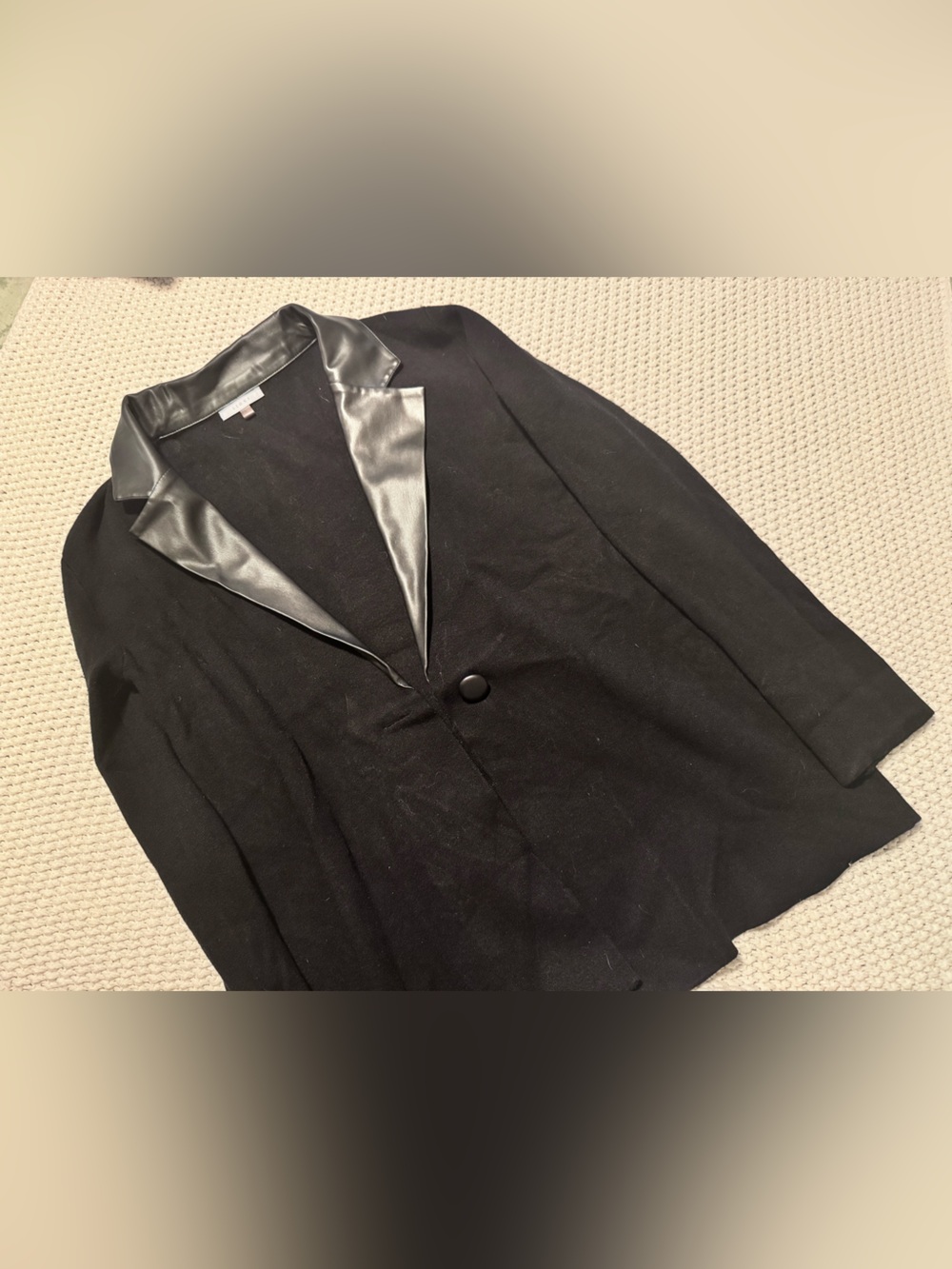 Sioni Black Blazer with Faux Leather Lapel